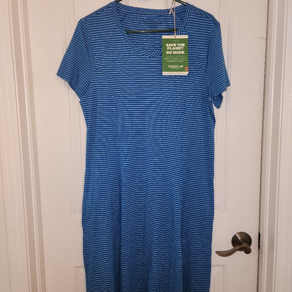 Save the Planet! XL Cotton Blue Stripped Summer 👗 with Two Side Open Pockets